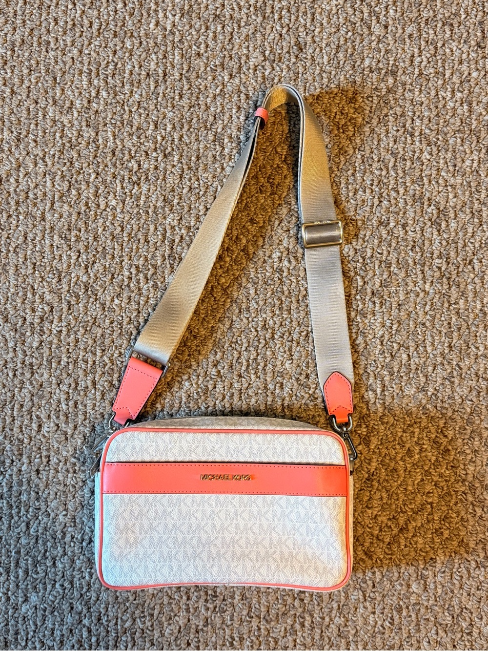 Michael Kors White and Coral Crossbody Bag